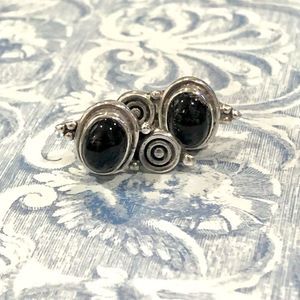 VINTAGE Black Onyx Sterling Silver Spiral Accent Drop Earrings